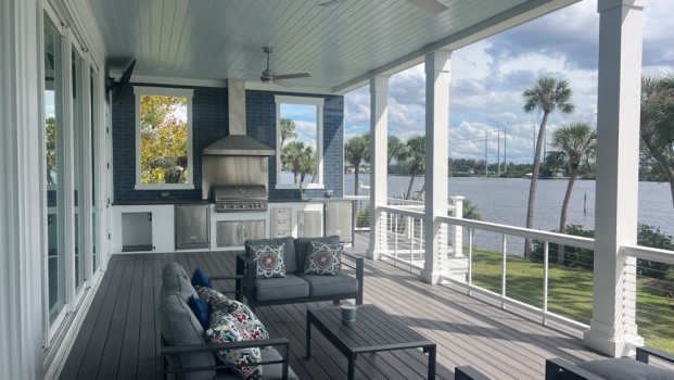 5300 sq ft 3-story custom built waterfront home - rear porch and outdoor kitchen