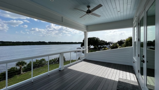 5300 sq ft 3-story custom built waterfront home - upper rear porch