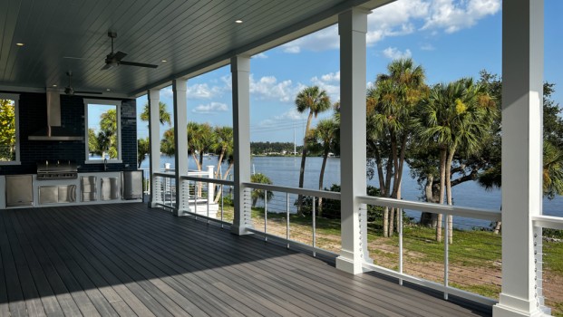 5300 sq ft 3-story custom built waterfront home - rear porch and outdoor kitchen