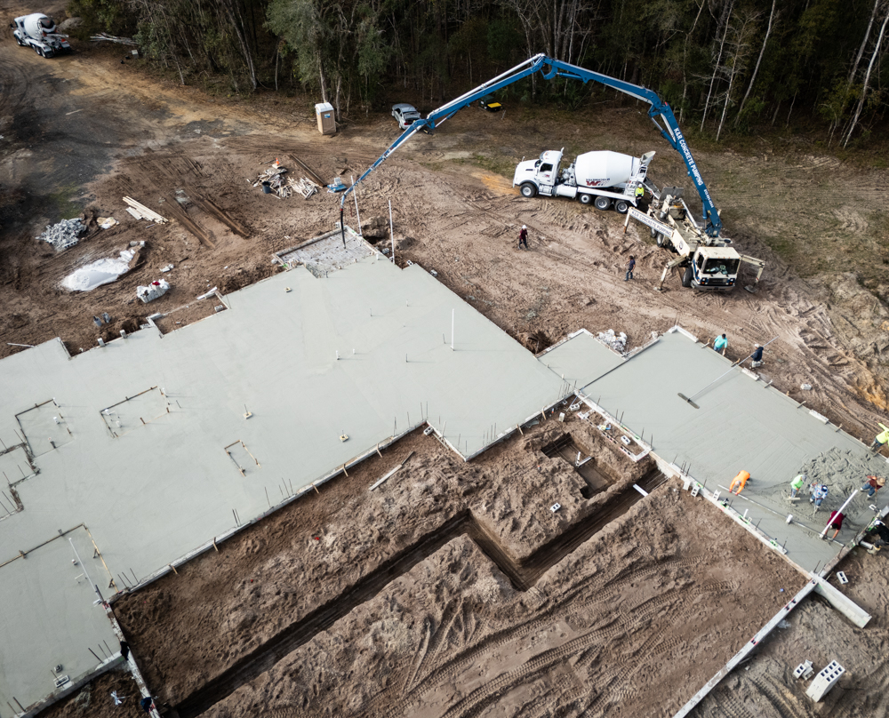 Hernando County Custom Home – Slab Pour 1 Aerial View of Pouring the Foundation on the new custom home we are building in Hernando County