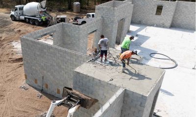 Safe Room Concrete Image of ceiling with the concrete being poured over rebar and metal deck.